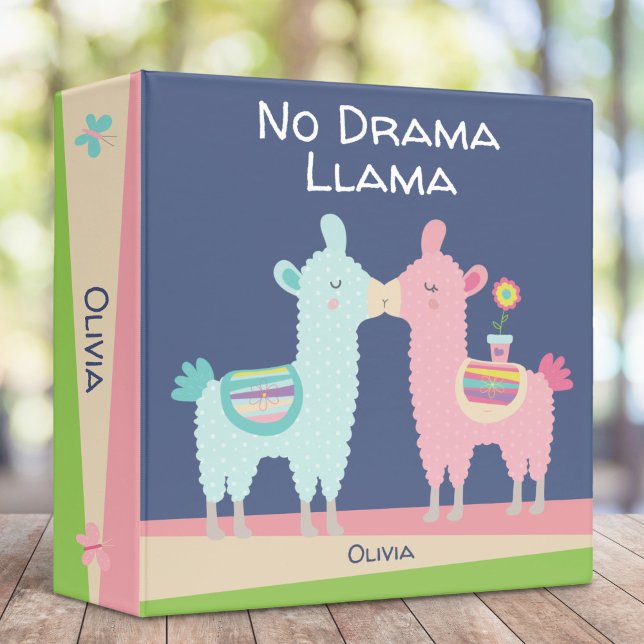 No Drama Llama Pink Blue Cool Cute Girly School Binder (Creator Uploaded)
