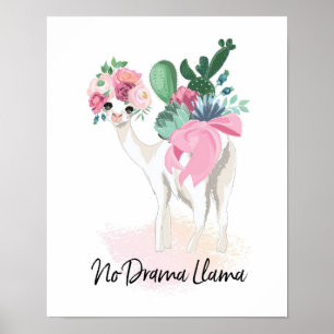 No Drama Llama poster à fleurs