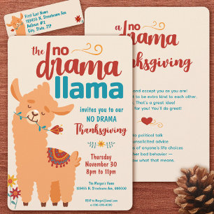 No Drama Llama Thanksgiving Cream Invitation