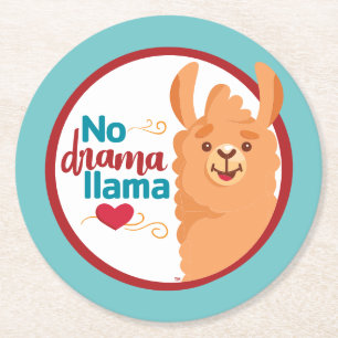 No Drama Llama (Warm) Teal Round Paper Coaster