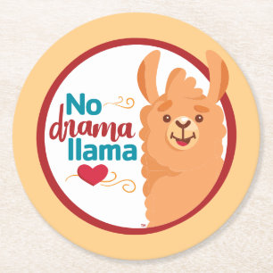 No Drama Llama (Warm) Yellow Round Paper Coaster