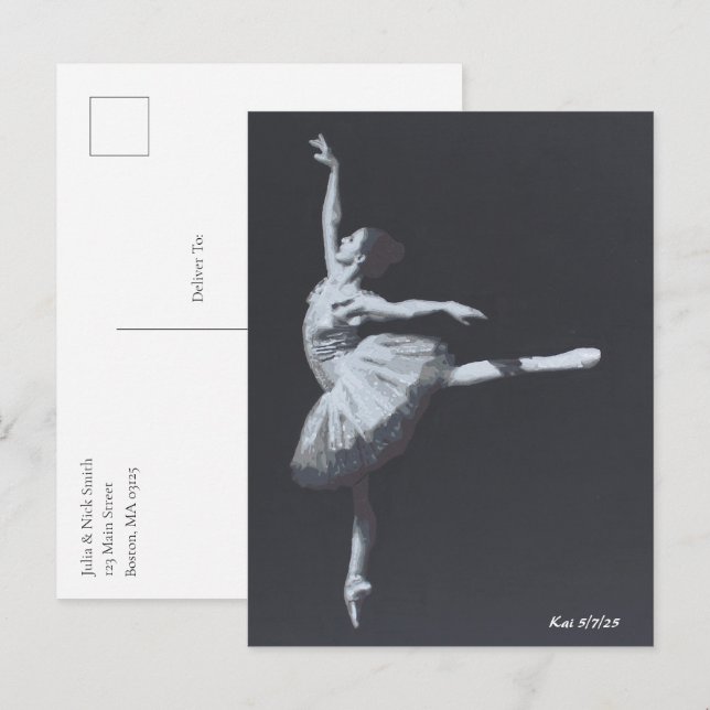 No Drama, Only Freedom, Black & White Ballerina Postcard (Front/Back)
