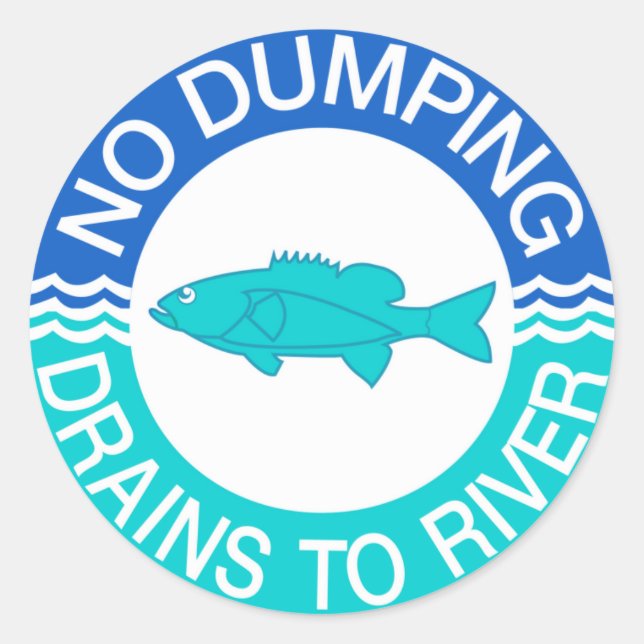 No Dumping Drains To River, Sign, New Jersey, US Classic Round Sticker (Front)