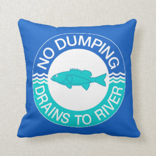 No Dumping Drains To River, Sign, New Jersey, US Throw Pillow