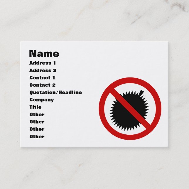 NO Durian Tropical Fruit ⚠ Thai Sign ⚠ Business Card (Front)