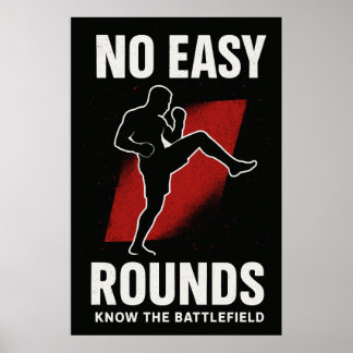 No Easy Rounds MMA Motivation Poster