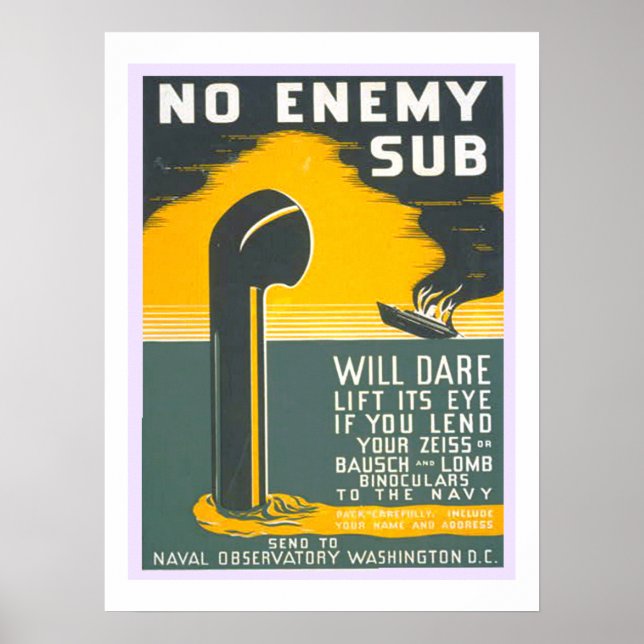 No Enemy  Sub Vintage WW2 Navy Military Poster (Front)