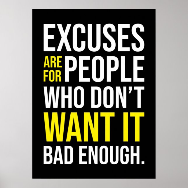 No Excuses - Gym, Hustle, Success, Motivational Poster (Front)