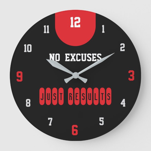 No Excuses Just Results Black Fitness Large Clock (Front)