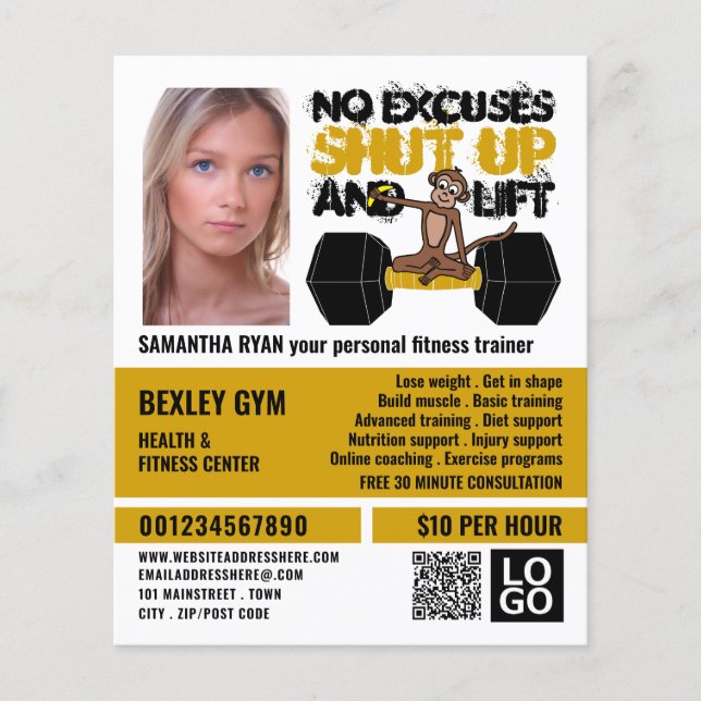 No Excuses Monkey, Personal trainer, Gym Advert Flyer (Front)