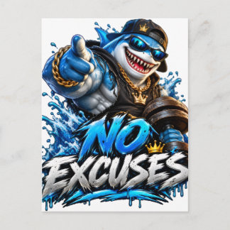 No Excuses Shark Fitness Motivational Postcard Car