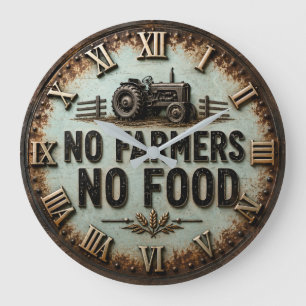 No Farmers No Food Rustic Farmhouse Tractor  Large Clock