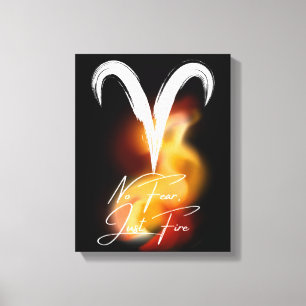 'No Fear, Just Fire' Aries Astrology Lovers Black Canvas Print
