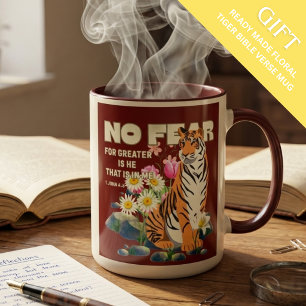 No Fear Tiger King John 4:4 Two-Tone Coffee Mug