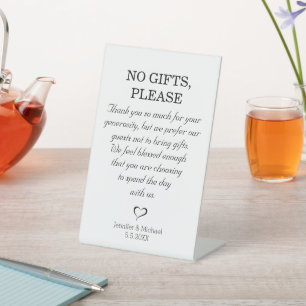 no gifts please,  wedding minimalist simple pedestal sign