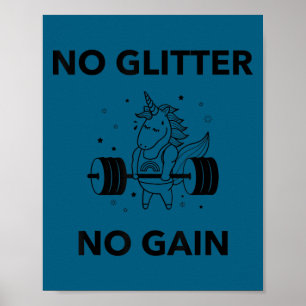 No Glitter No Gain Funny Gym Workout Motivational  Poster