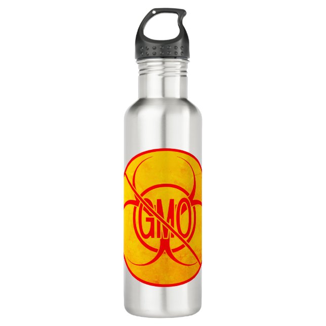 No GMO Bottles Biohazard Warning GMO Water Bottle (Front)