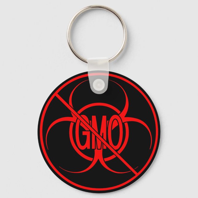 No GMO Keychain Biohazard Warning No GMO Key Chain (Front)