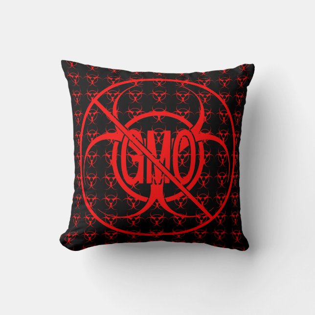 No GMO Pillow Bio-hazard GMO Warning Throw Pillow (Front)