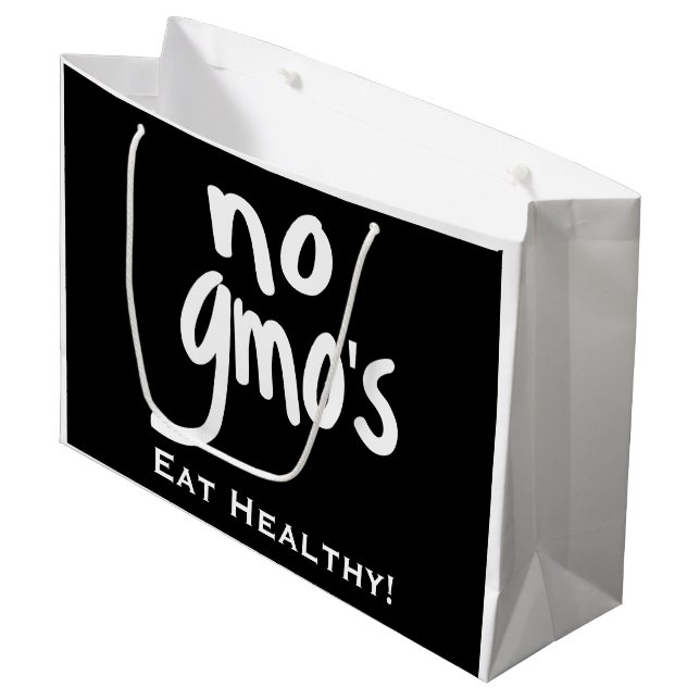 No GMO's Eat Healthy Black and White Large Gift Bag (Front Angled)