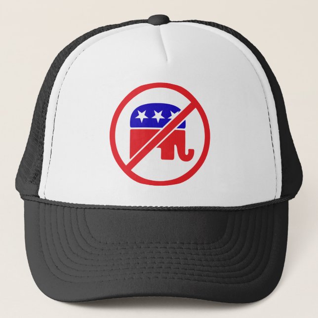 NO GOP - ANTI REPUBLICAN ELEPHANT TRUCKER HAT (Front)