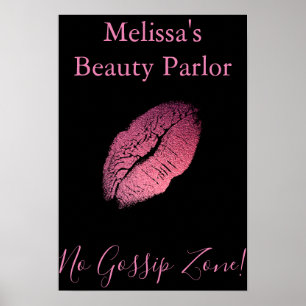 No Gossip Zone Pink Lips on Black Background Poster