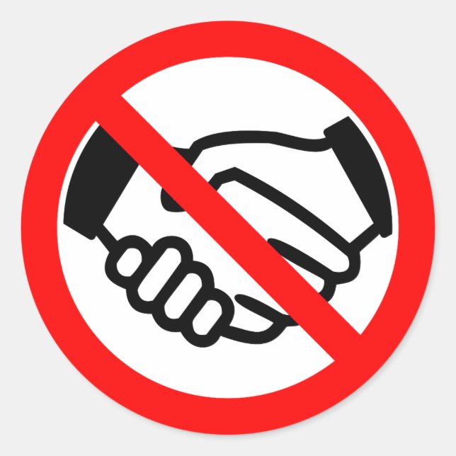 No hand shaking warning sign for coronavirus classic round sticker (Front)