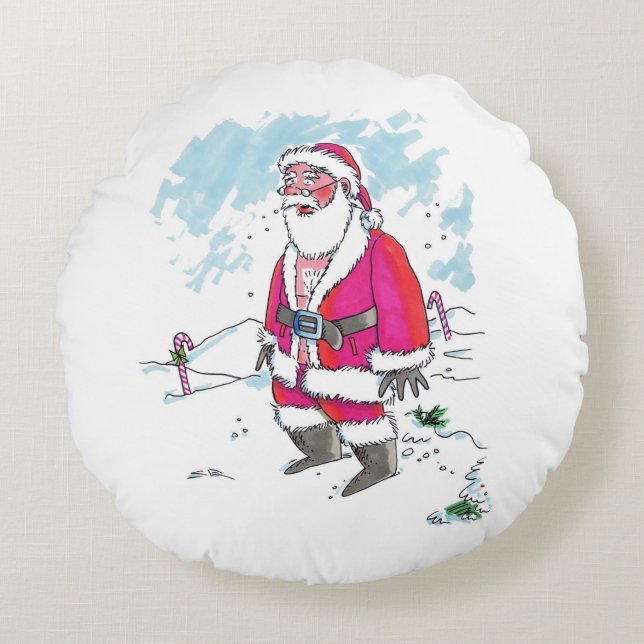 No Ho Ho Ho round green poly pillow (Front)