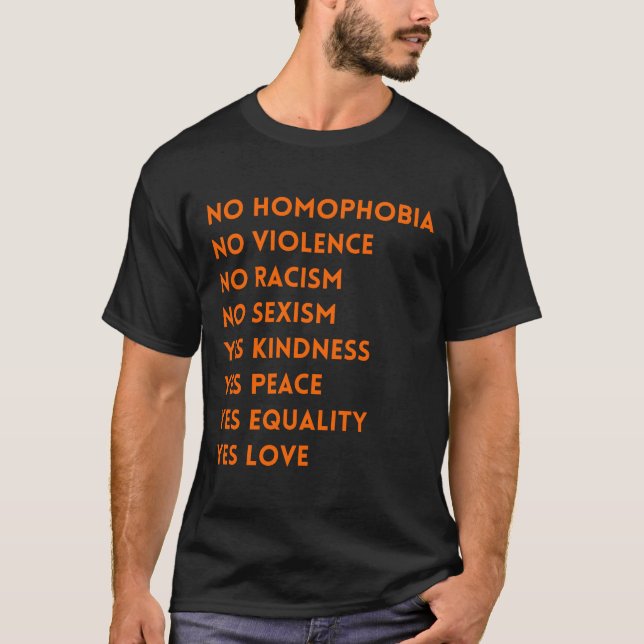 No Homophobia No Violence T-Shirt (Front)