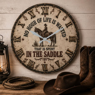 No Hour of Life Is Wasted in the Saddle Cowboy  Large Clock