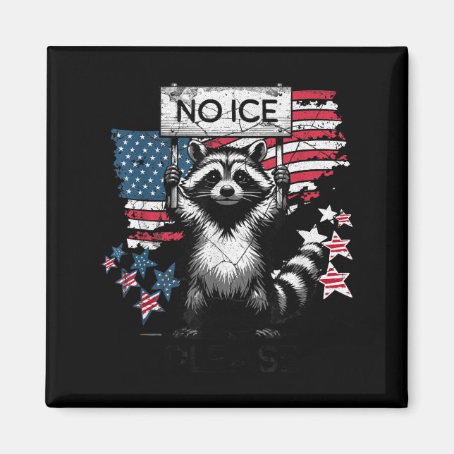 No Ice Please Raccoon Funny Artwork Magnet (Front)