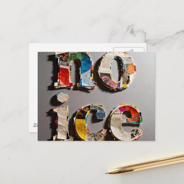 no ice unique and colorful mixed media collage postcard (Front/Back In Situ)
