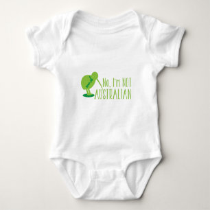 No, I'm NOT AUSTRALIAN (with kiwi bird and map) Baby Bodysuit