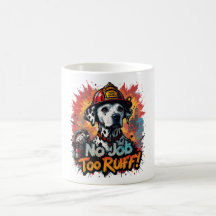 No Job Too Ruff! Firefighter Dog Mug - funny      