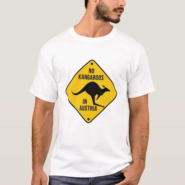 No Kangaroos In Austria Funny kangaroo Yellow Sign T-Shirt (Front)