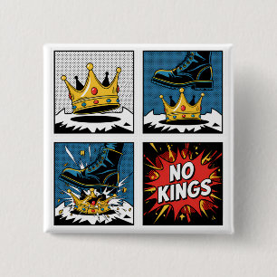 No Kings Cartoon Button