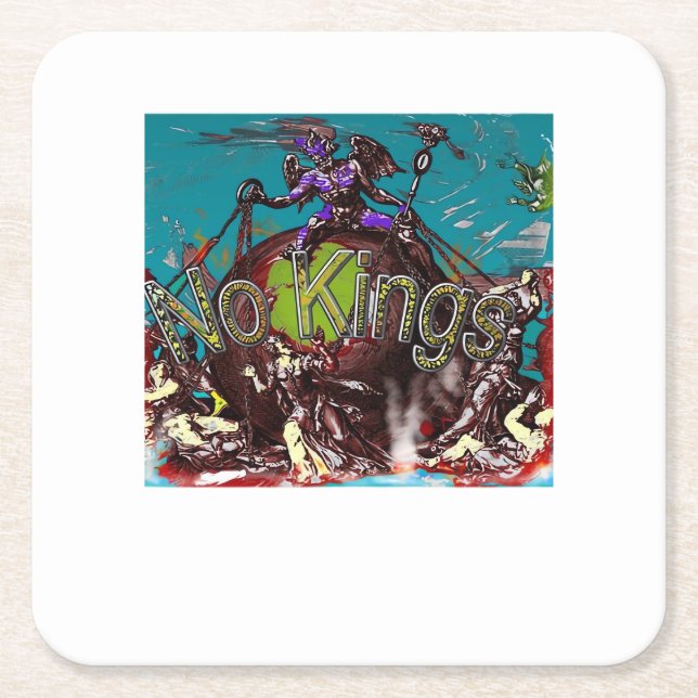No Kings Classic Modern Minimal Style Square Paper Coaster (Front)