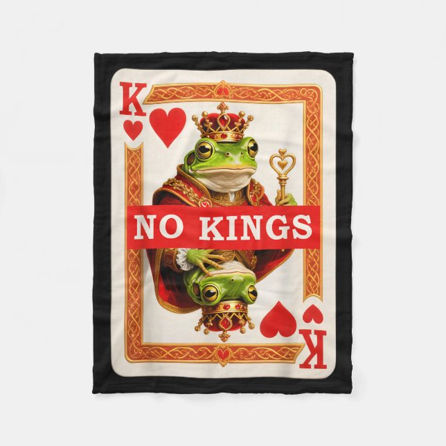 No Kings Frog Playing Card Protest Statement Since Fleece Blanket (Front)