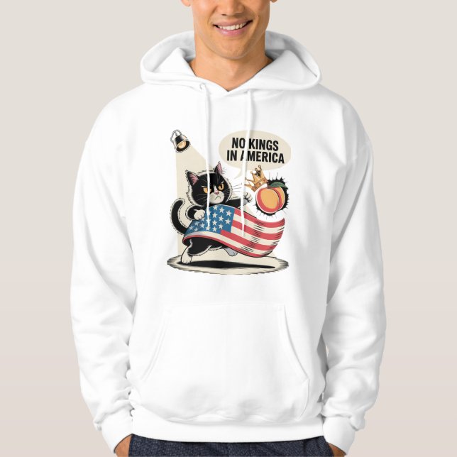 No Kings in America Angry Cat Art Hoodie (Front)