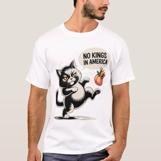 No Kings in America Angry Cat Kick T-Shirt (Front)