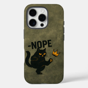 No Kings In America Black Cat Funny Kicking Crown iPhone 16 Pro Case