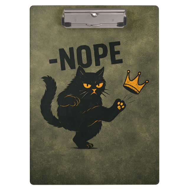 No Kings In America Black Cat Funny Kicking Crown Clipboard (Front)