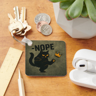 No Kings In America Black Cat Funny Kicking Crown Keychain