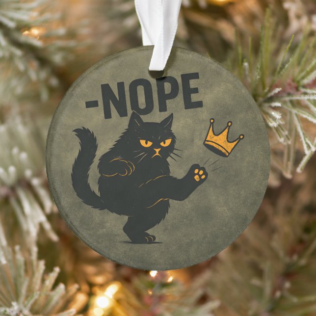 No Kings In America Black Cat Funny Kicking Crown Ornament (Tree)