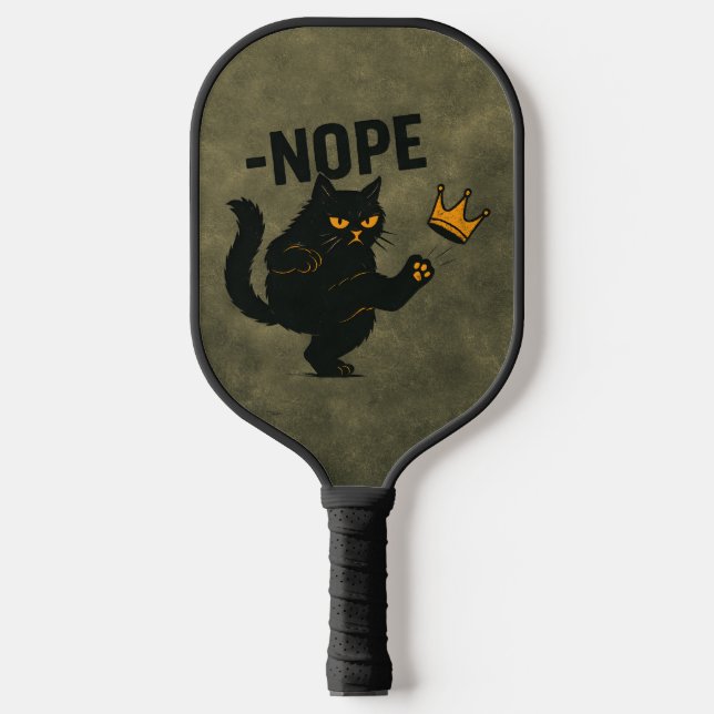 No Kings In America Black Cat Funny Kicking Crown Pickleball Paddle (Front)