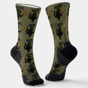 No Kings In America Black Cat Funny Kicking Crown Socks