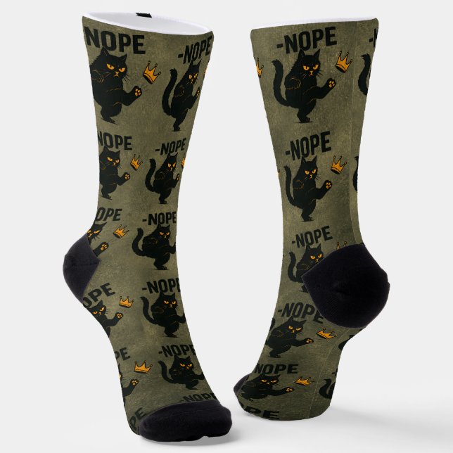No Kings In America Black Cat Funny Kicking Crown Socks (Angled)