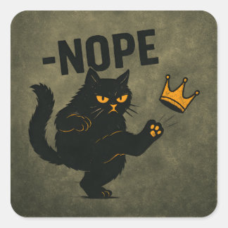No Kings In America Black Cat Funny Kicking Crown Square Sticker
