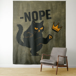 No Kings In America Black Cat Funny Kicking Crown Tapestry