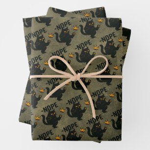 No Kings In America Black Cat Funny Kicking Crown Wrapping Paper Sheet